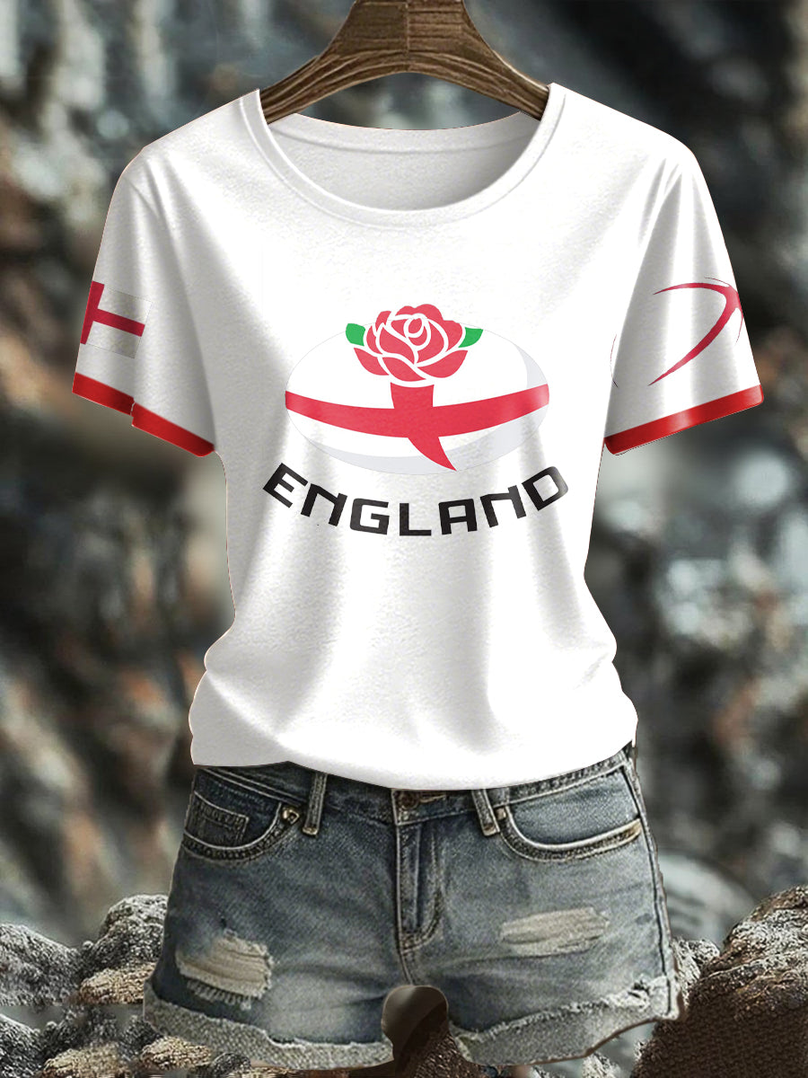 Women's England Rugby Lover Roses Printed T-Shirt