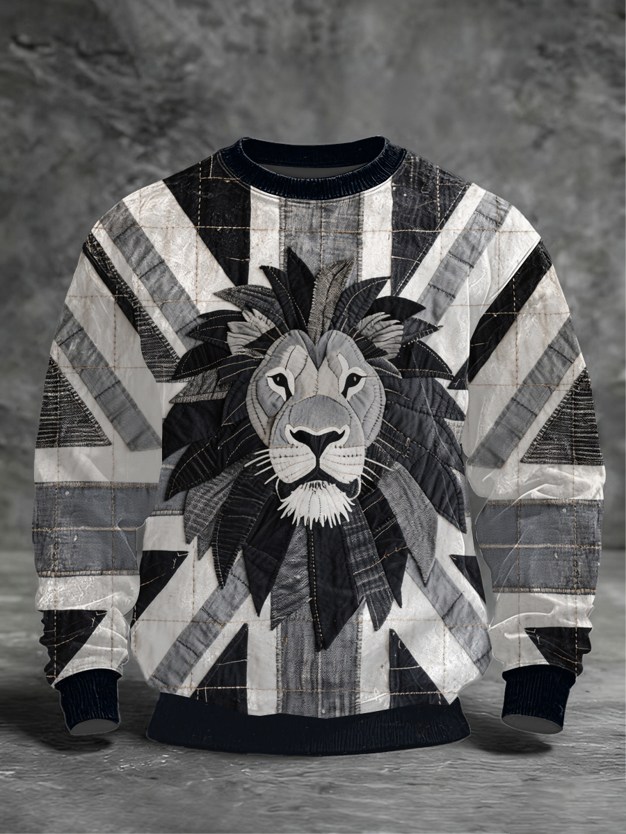 Men's british patchwork Printed Crew Neck Sweatshirt