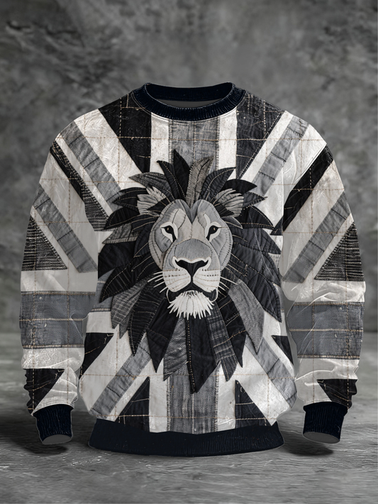 Men's british patchwork Printed Crew Neck Sweatshirt