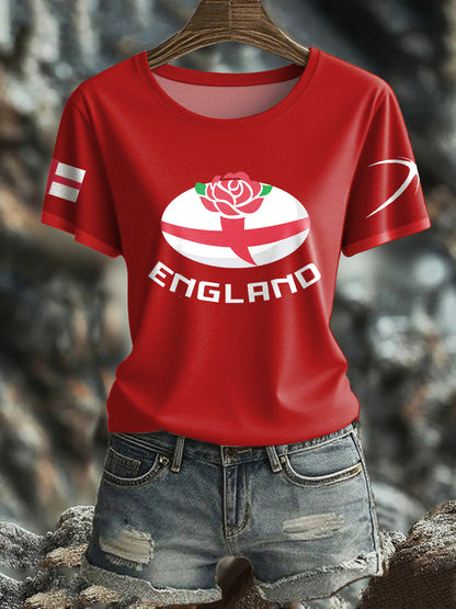 Women's England Rugby Lover Roses Printed T-Shirt