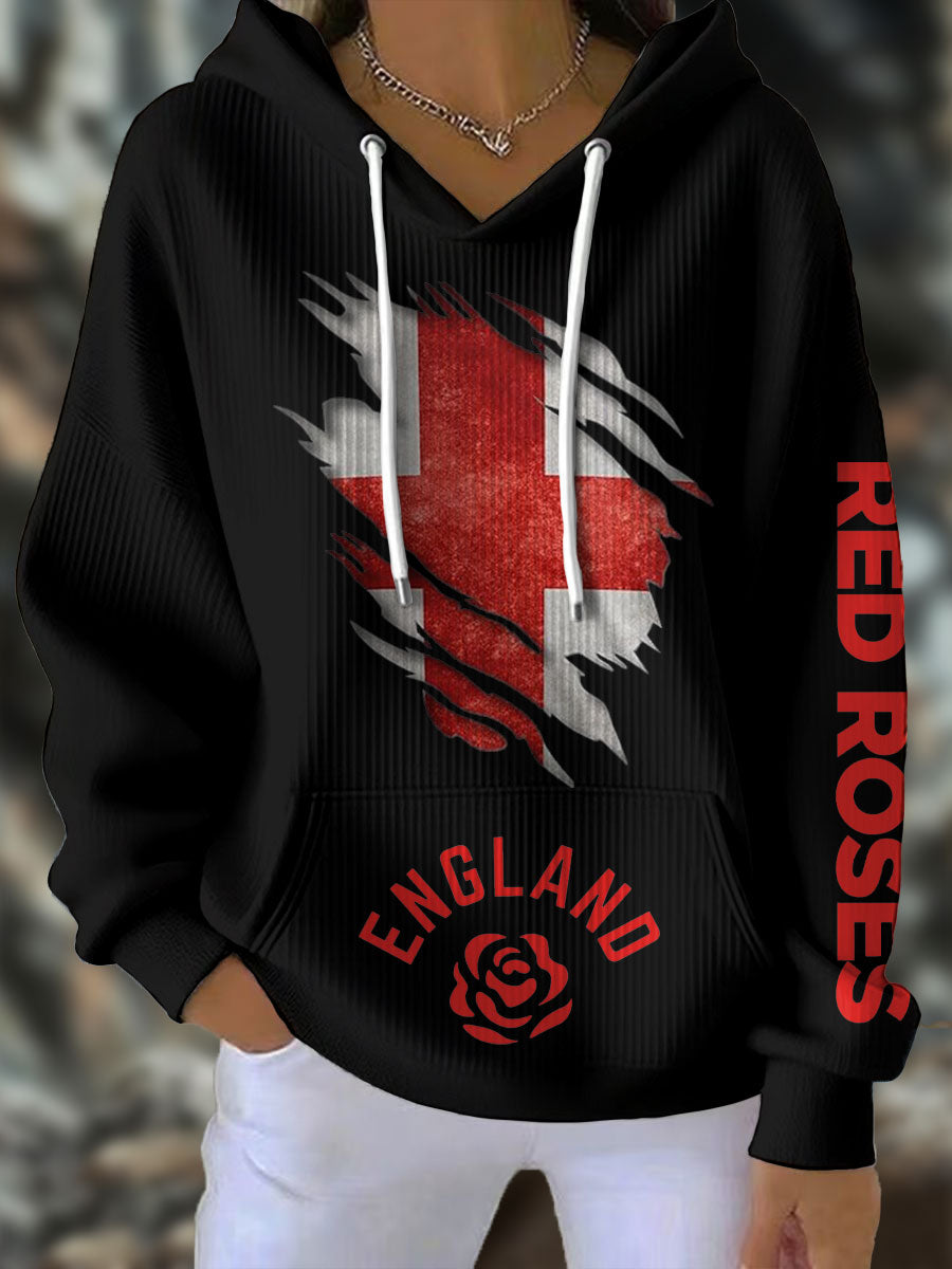 Women's England Rugby Lover Roses Printed Hoodie