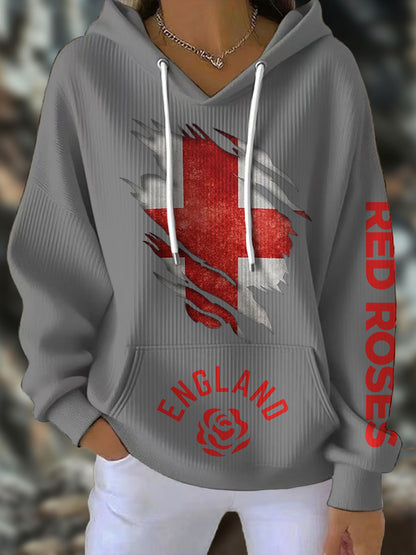 Women's England Rugby Lover Roses Printed Hoodie