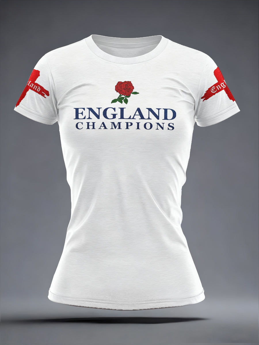 Women's England Rugby Lover Roses Printed T-Shirt