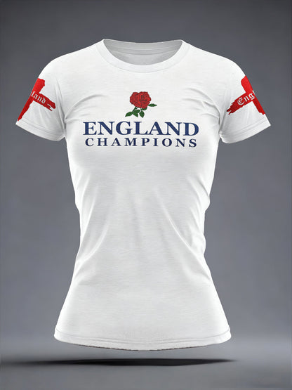 Women's England Rugby Lover Roses Printed T-Shirt