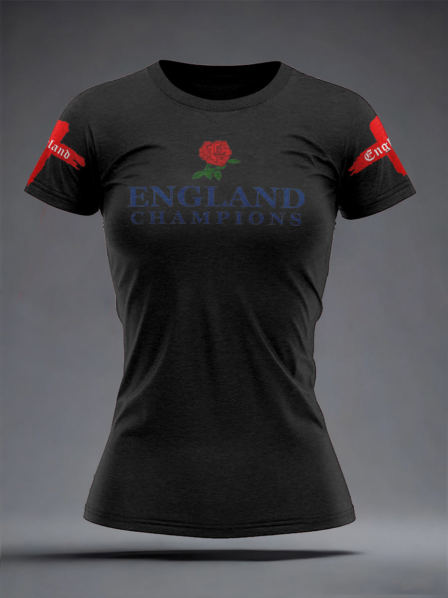 Women's England Rugby Lover Roses Printed T-Shirt