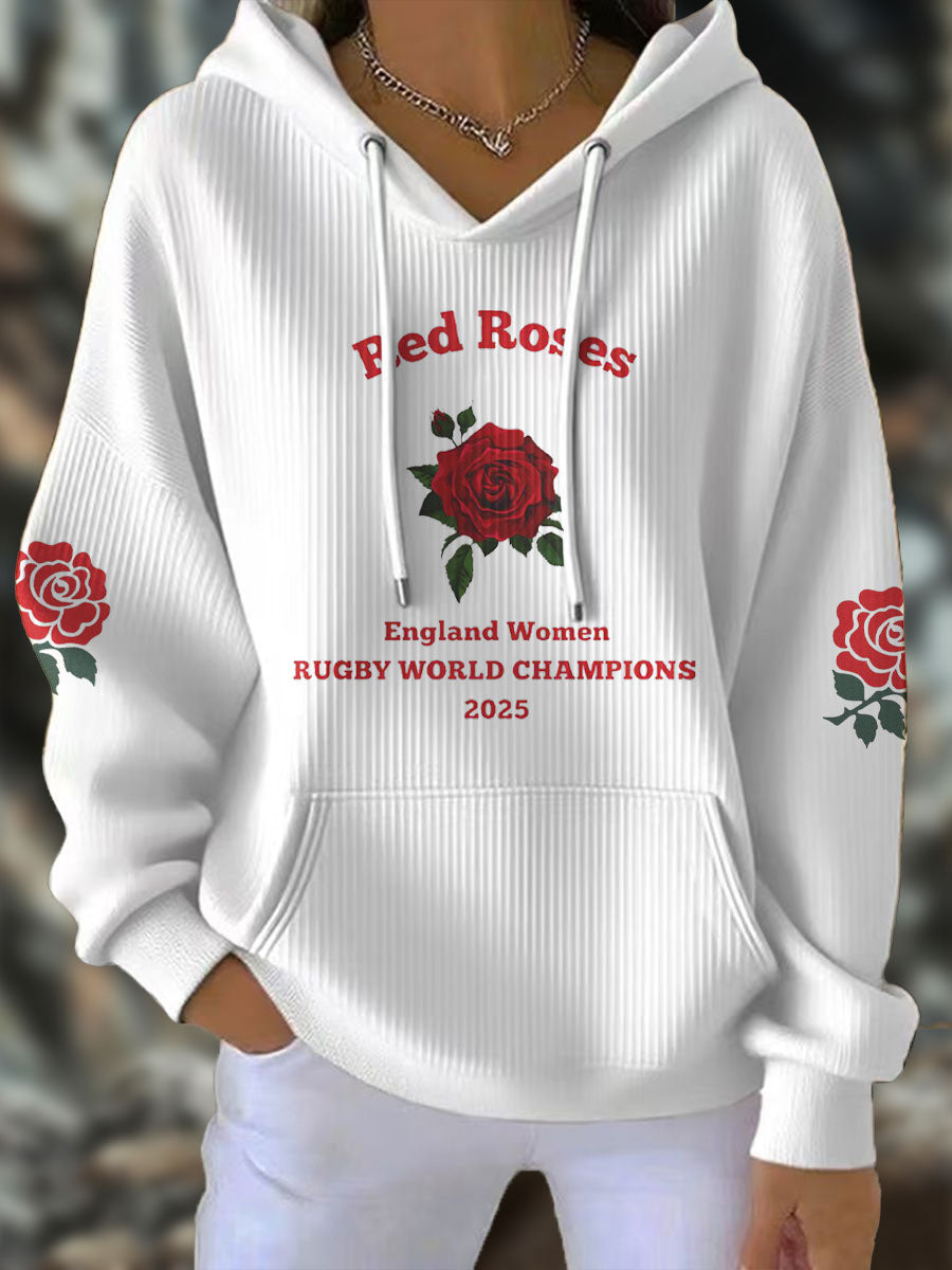 Women's England Rugby Lover Roses Printed Hoodie