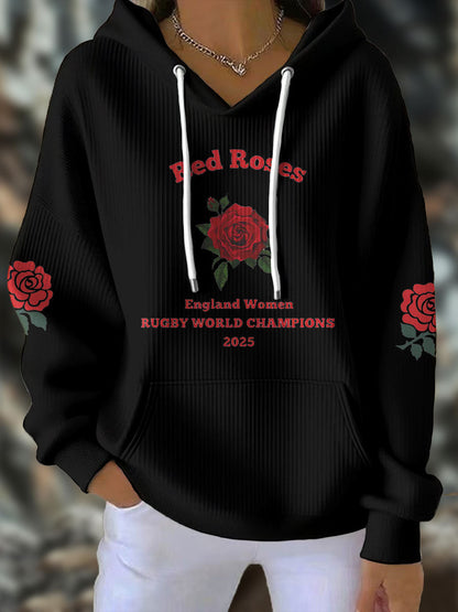 Women's England Rugby Lover Roses Printed Hoodie