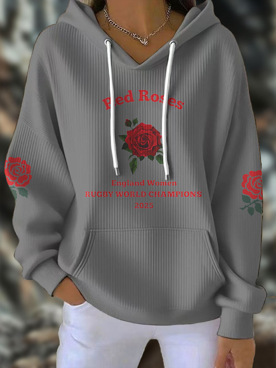 Women's England Rugby Lover Roses Printed Hoodie