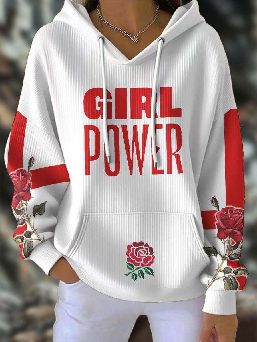 Women's England Rugby Lover Roses Printed Hoodie