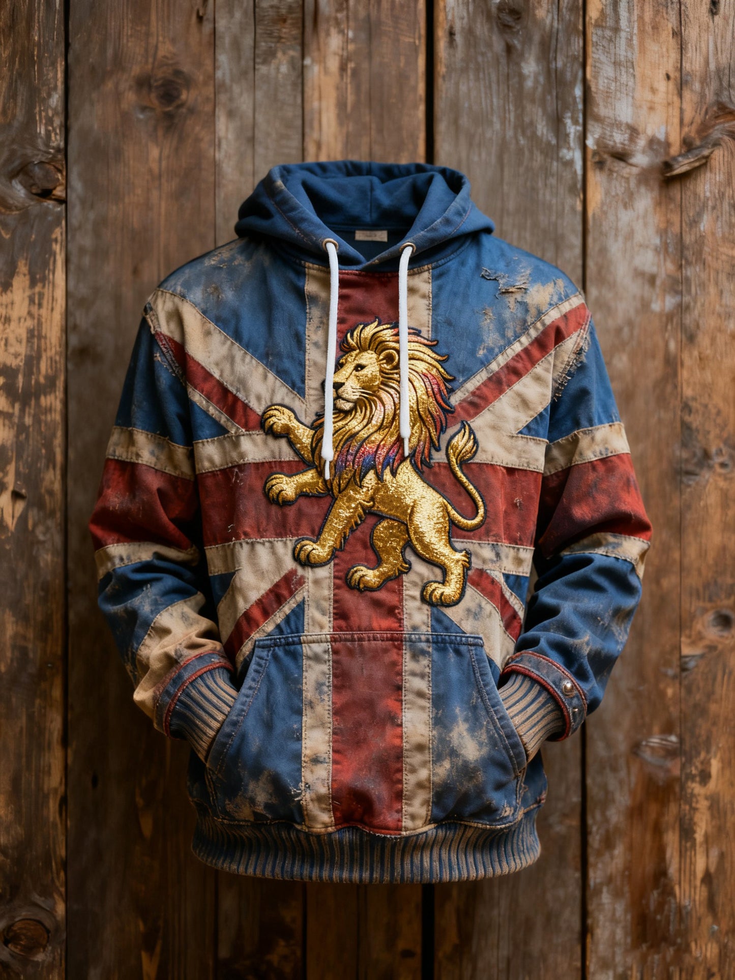 Men's Vintage England Flag Lion Printed Hoodie