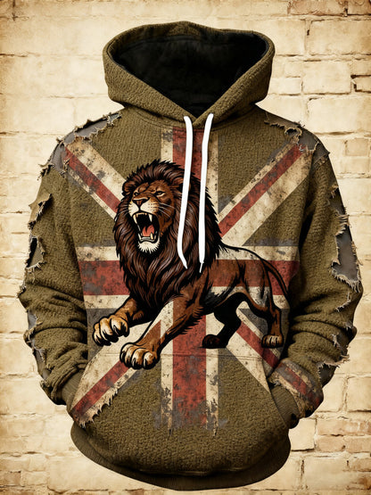 Men's Vintage England Flag Lion Printed Hoodie