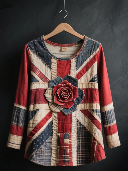 Women's  british patchwork Rose Printed Tops