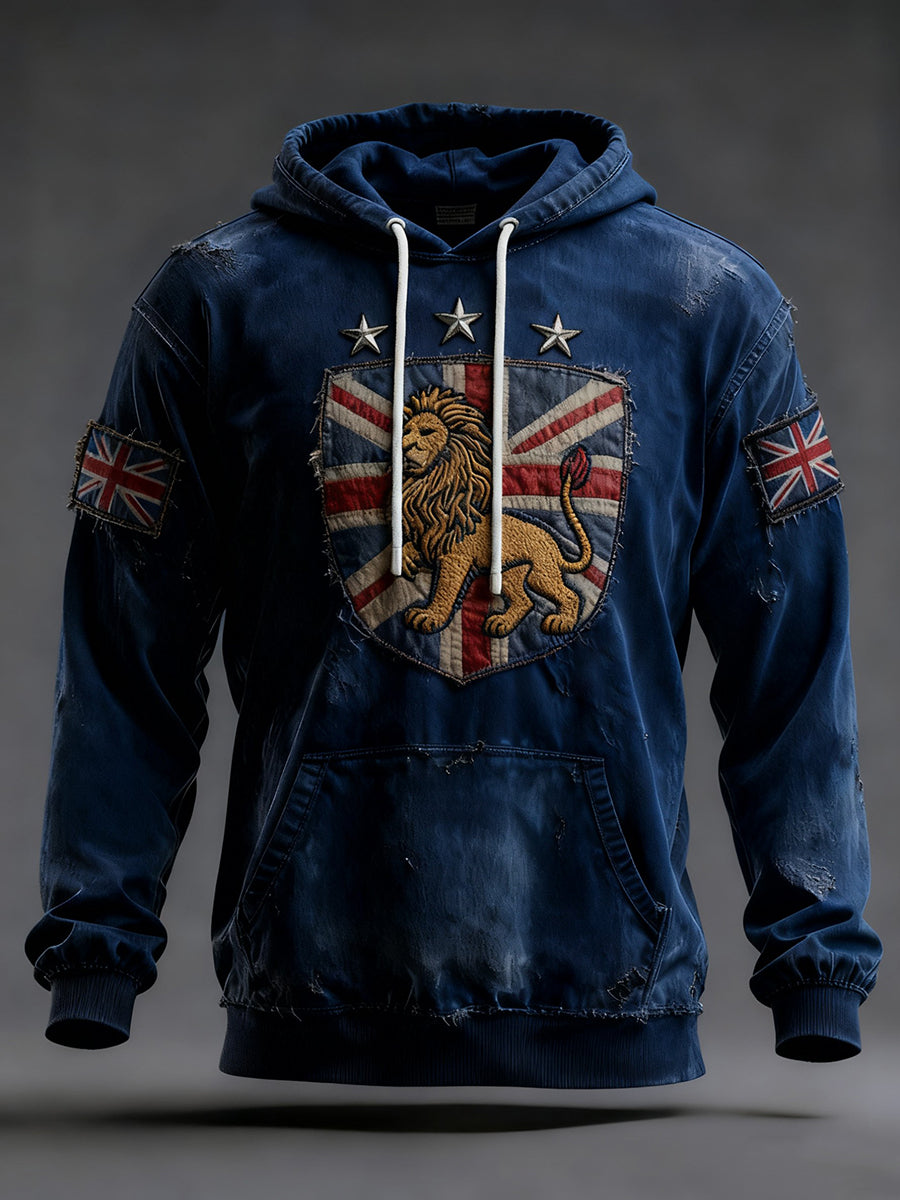 Men's Vintage England Flag Lion Printed Hoodie