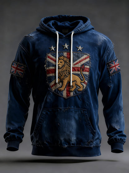 Men's Vintage England Flag Lion Printed Hoodie