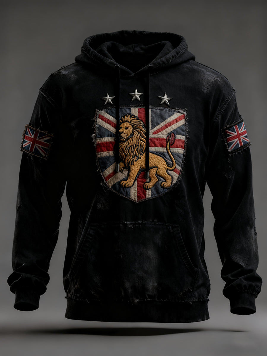 Men's Vintage England Flag Lion Printed Hoodie