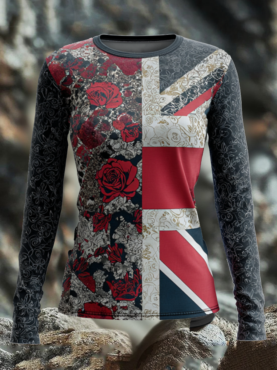 Women's  English Patchwork Rose Printed Tops