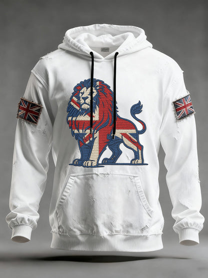 Men's Vintage England Flag Lion Printed Hoodie