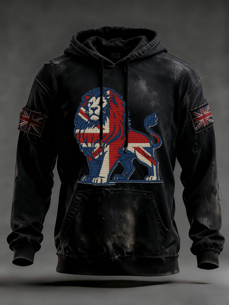 Men's Vintage England Flag Lion Printed Hoodie