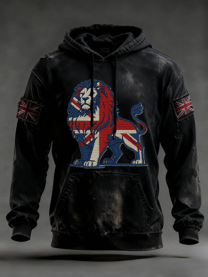 Men's Vintage England Flag Lion Printed Hoodie