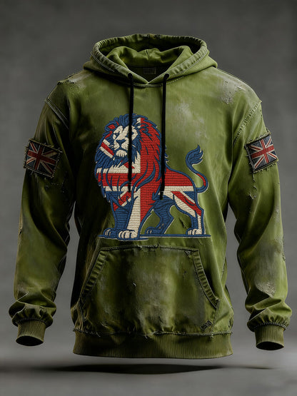 Men's Vintage England Flag Lion Printed Hoodie