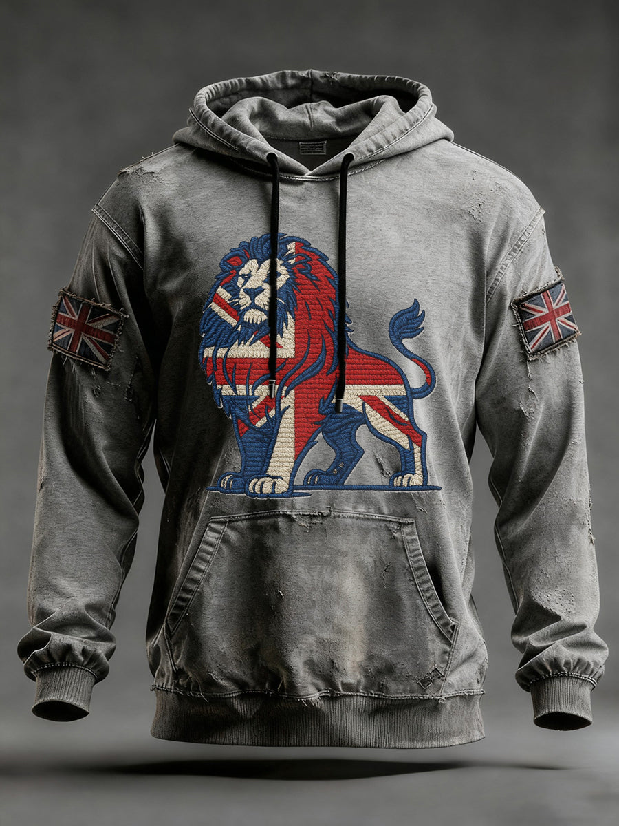 Men's Vintage England Flag Lion Printed Hoodie