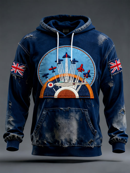 Men's Vintage RAF Wings Of Freedom Print Casual Hoodie