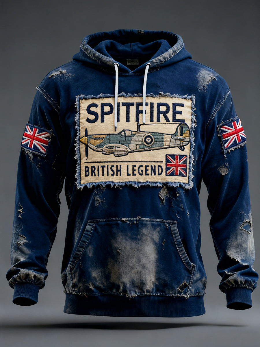 Men's Vintage Spitfire British Legend Print Casual Hoodie
