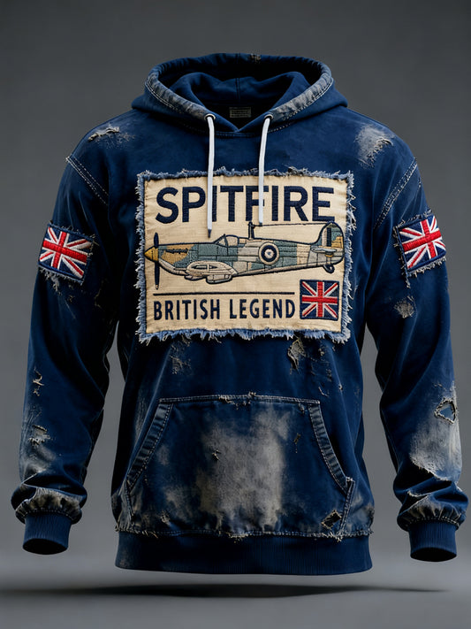 Men's Vintage Spitfire British Legend Print Casual Hoodie