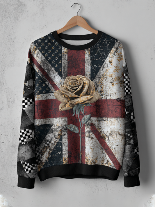 Women's English Patchwork Rose Printed Regular Sweatshirt