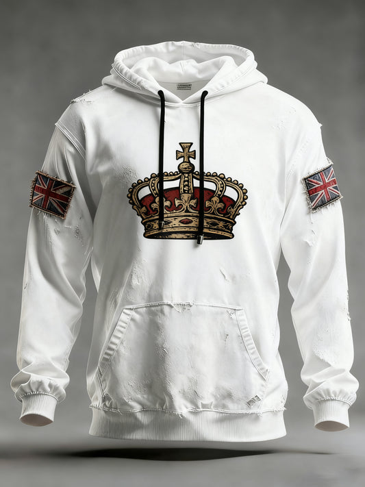 Men's Vintage England Flag Crown Printed Hoodie
