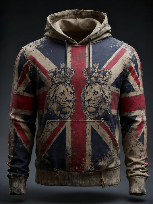 Men's Vintage UK Flag Printed Hoodie