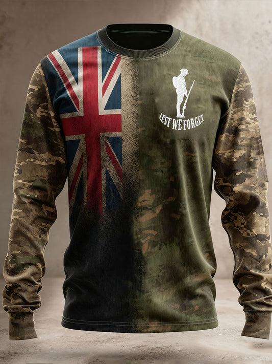 Men's Remembrance Day Lest We Forget Camouflage Long Sleeve Round Neck T-shirt