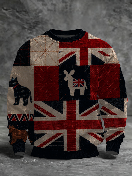 Men's British Flag Patchwork Printed Crew Neck Sweatshirt