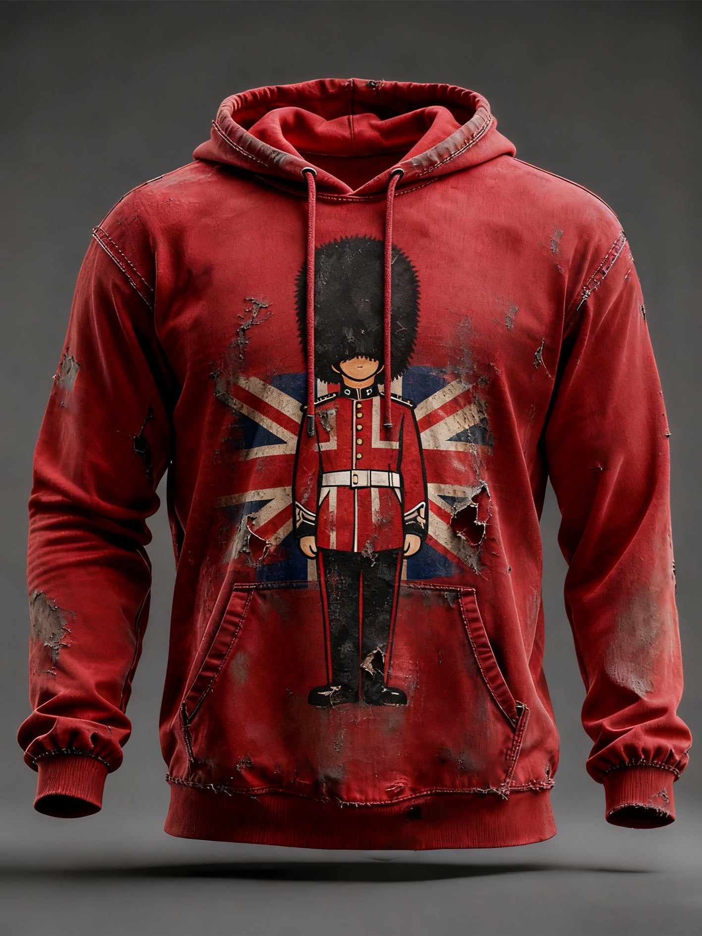 Men's Vintage UK Flag Oversized Drop-Shoulder Hoodie with Pockets