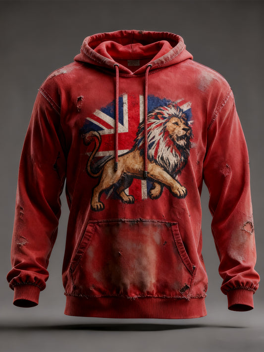 Men's Vintage British Lion Oversized Drop-Shoulder Hoodie with Pockets