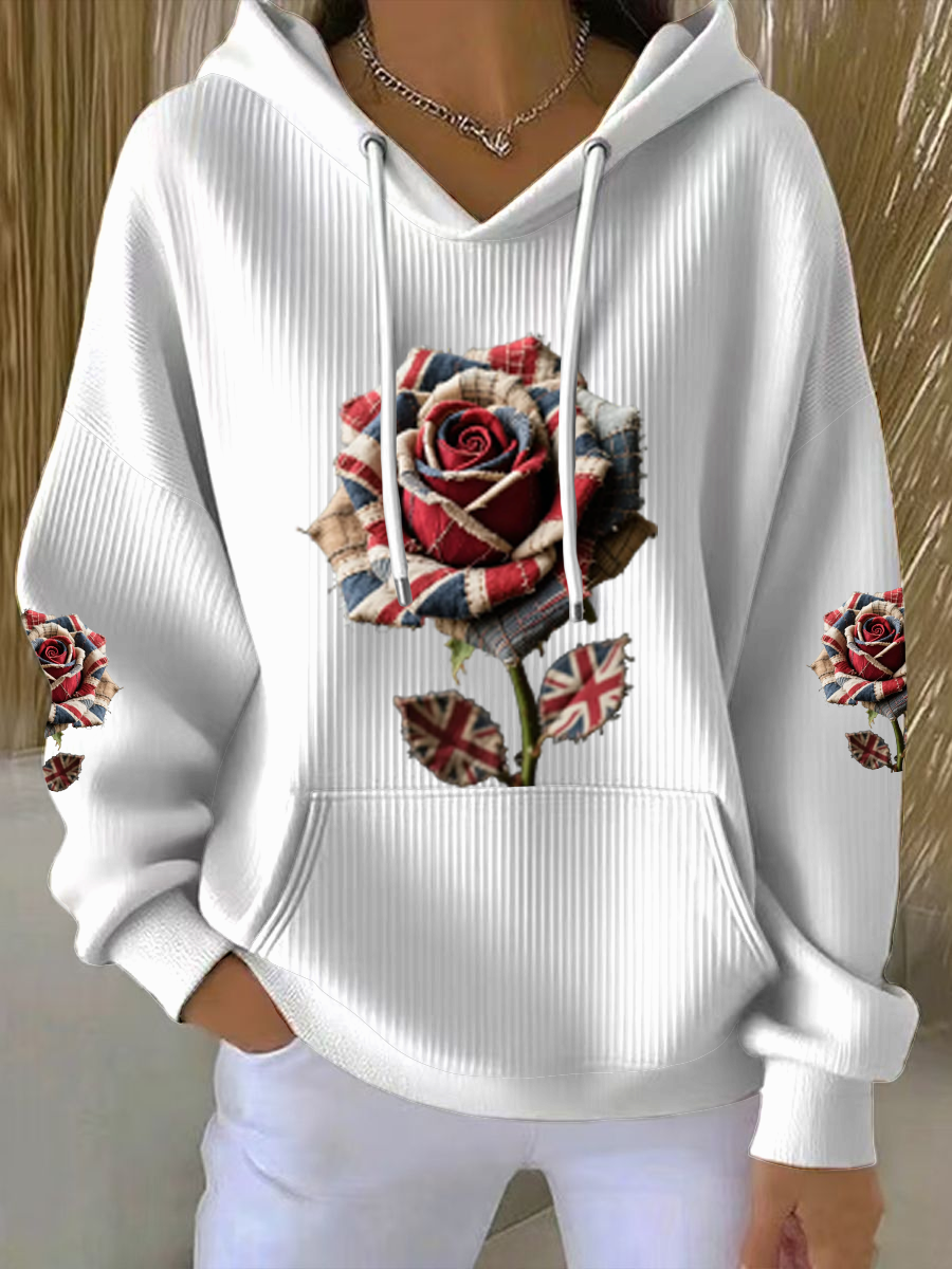 Women's British Rose Printed Hoodie
