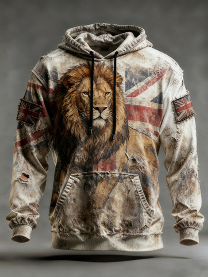 Men's Vintage England Flag Lion Printed Hoodie