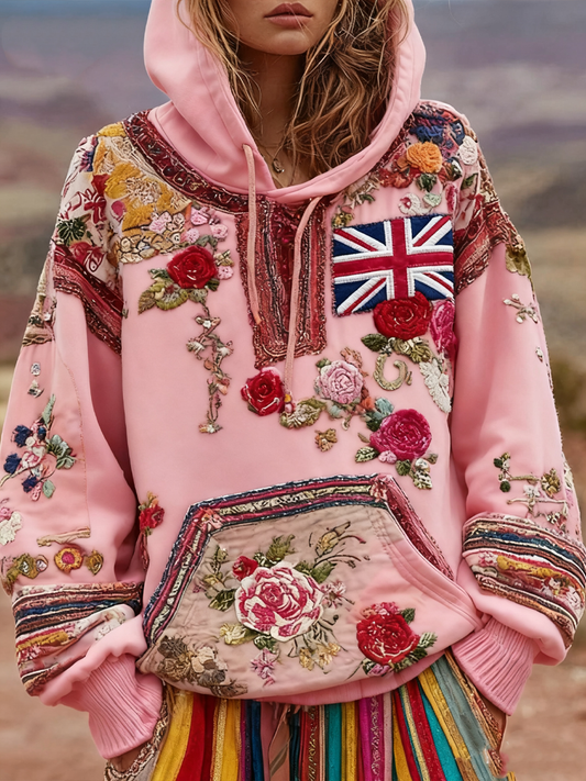 Women's british flag and flowers hoodie