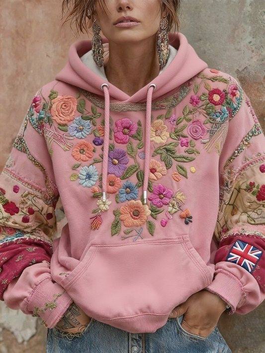 Women's british flag and flowers hoodie