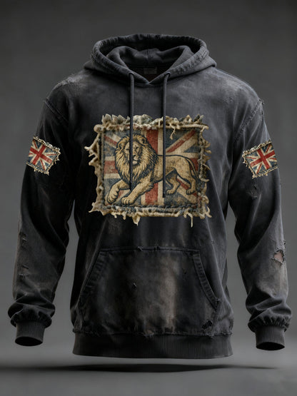 Men's Vintage England Flag Lion Printed Hoodie