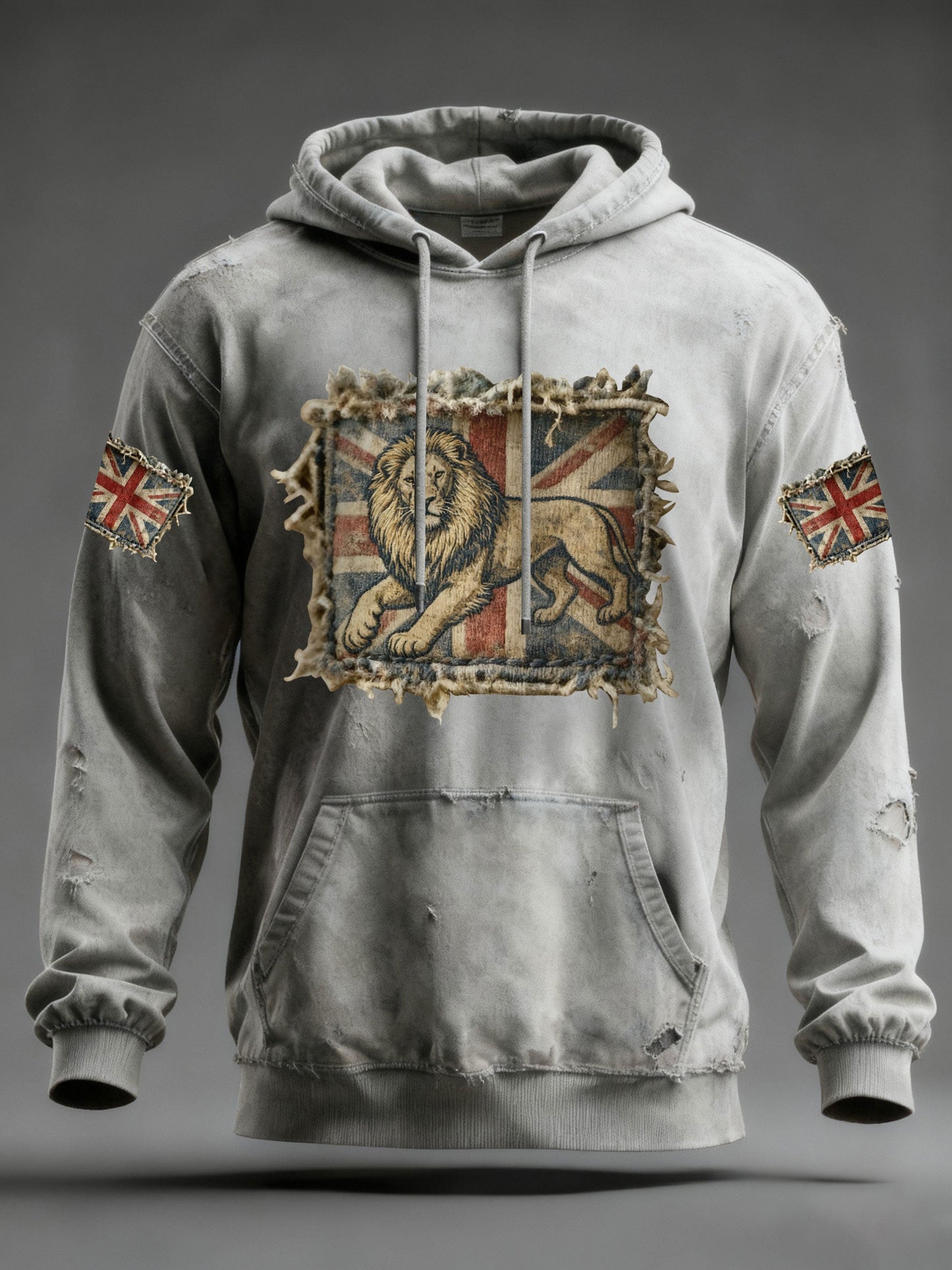 Men's Vintage England Flag Lion Printed Hoodie
