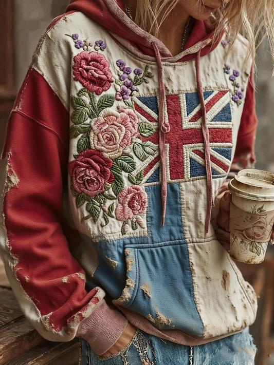 Women's British floral patchwork hoodie