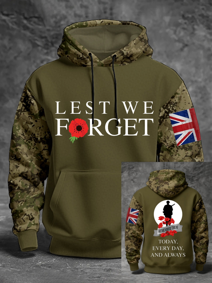 Men's 11th November Remembrance Day LEST WE'S FORGET Poppy Remembrance Hoodie