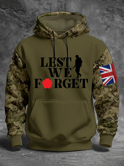 Men's 11th November Remembrance Day LEST WE'S FORGET Poppy Remembrance Hoodie