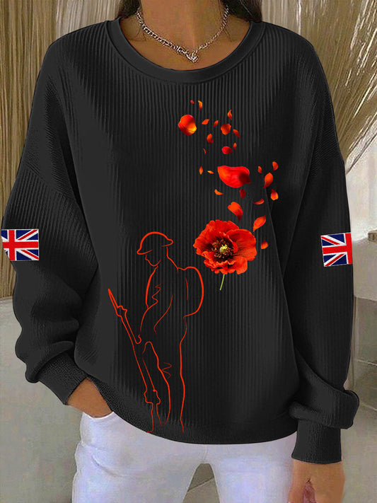 Women's Remembrance Day Lest We Forge Ribbed Round-Neck Sweatshirt