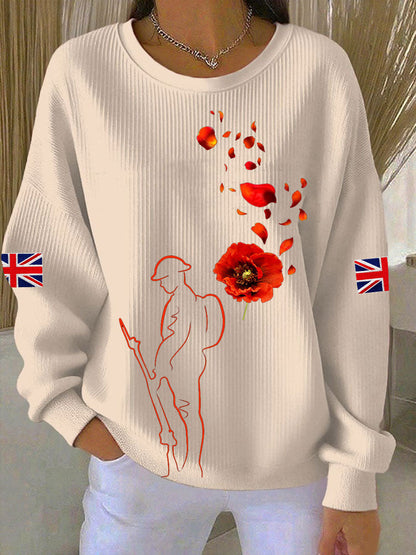 Women's Remembrance Day Lest We Forge Ribbed Round-Neck Sweatshirt
