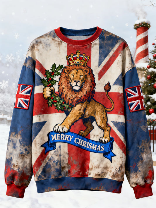 Men's Vintage British Lion Christmas Crew Neck Sweatshirt