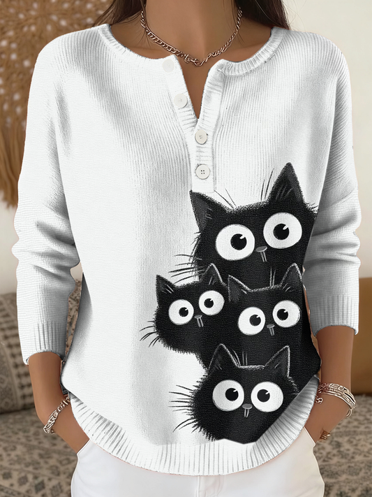 Women‘s cute cat print long-sleeve cardigan