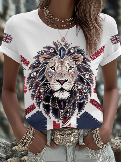 Women's UK Flag Lion Printed T-shirt