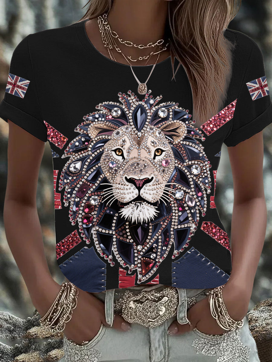 Women's UK Flag Lion Printed T-shirt